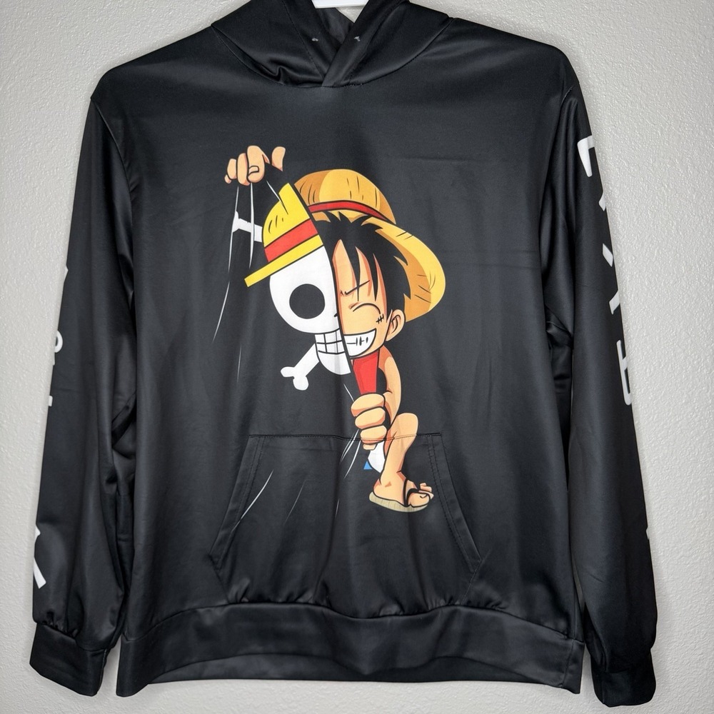 One Piece Luffy Straw Hat Pirate Crew Graphic Hoodie Anime Manga Black Men's M